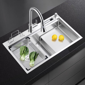 摩悠厨房304不锈钢阶梯式水槽大单槽银拉丝洗菜盆高低台阶洗碗池