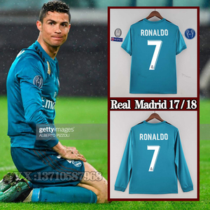 17-18皇马客场球衣1718赛季复古短袖足球服c罗拉莫斯贝尔长袖队服