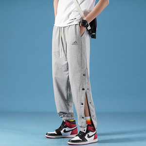 adidas阿迪达斯夏季排扣裤男篮球裤侧边半开扣运动裤束脚九分裤男