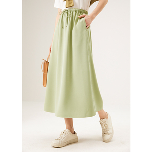 格林蔓淘宝松紧带半身裙女式春秋季新款韩版简约宽松显瘦高腰文艺棉