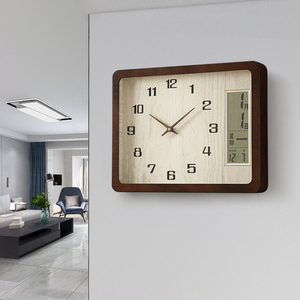万年历新中式钟表挂钟客厅家用实木方形复古创意静音时钟玄关挂表