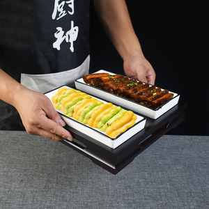 创意网红高颜值梅菜扣肉拼盘异形餐具组合陶瓷长方形分格双拼模具