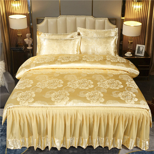 欧式贡缎提花四件套床裙款床罩被套1.5m1.8米2m双人床上用品套件