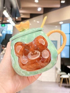 日本马克杯带盖勺女可爱水杯高颜值牛奶咖啡杯情侣家用陶瓷杯杯子