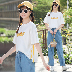 初中学生夏季套装女宽松韩版12-16岁少女夏装高中女孩短袖t恤上衣