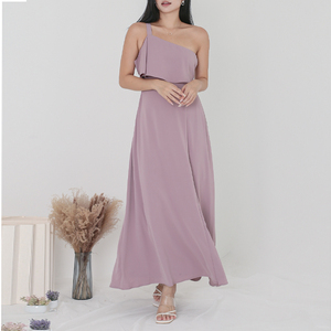 topazette新加坡女装 (womans) dress长连衣裙斜肩开叉荷叶裙子