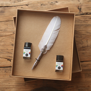 文艺白色羽毛蘸水笔送朋友生日礼物节日商务礼品彩色墨水礼盒套装