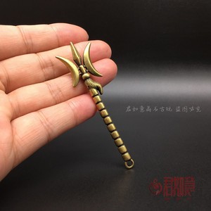 实心纯铜方天画戟双戟挂件古玩铜器古代兵器挂件创意铜钥匙扣
