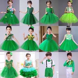 六一儿童演出公主裙男女童绿色蓬蓬纱裙幼儿园舞蹈大合唱表演服装