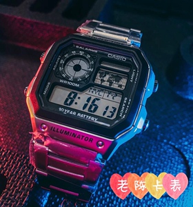 卡西欧手表男casio银色方块胡天一同款ae-1200whd-1a