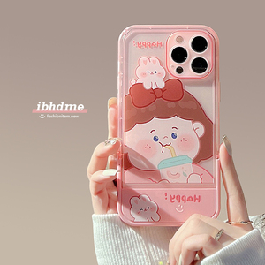 可爱彩绘奶茶女孩iphone13手机壳12苹果13pro max隐形折叠支架i7保护