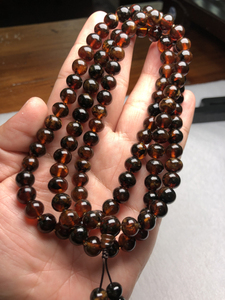 【抚顺琥珀,金珀,老料非矸道】抚顺老料黑红佛珠9-9.5mm无炸