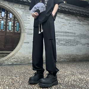 新中式中山裤子男夏季设计感盘扣复古中国风高级感唐装宽松束脚裤
