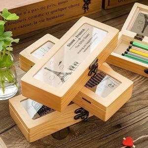 创意zakka杂货 复古实木铁塔文具盒 木质笔盒木制钢笔铅笔收纳盒