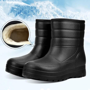 冬季户外男雪地靴防水防滑保暖中筒中年一体棉鞋加绒钓鱼洗车雨鞋