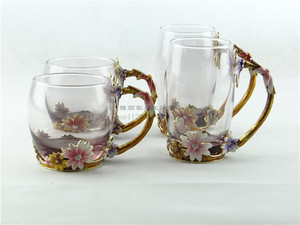 罗比罗丹珐琅彩水晶玻璃杯水杯花茶杯果汁套装咖啡杯珐琅工艺礼品