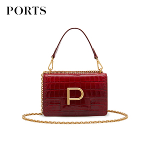 ports宝姿amber鳄鱼纹头层牛皮革斜挎包lm9a1835eanuc034