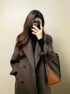 烟灰色羊毛呢子大衣女冬季2023新款韩系高级感毛呢外套小个子宽松