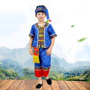 傣族儿童服装男童少数民族舞蹈服云南佤族葫芦丝小男孩表演出服饰