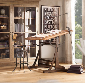 欧式书法桌铁艺绘图桌美术办公桌设计师书桌实木工作台绘画桌简约