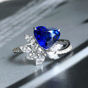 f叶枫家 华尔兹 天然矢车菊蓝宝石戒指心形不对称