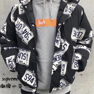 supreme license puffy plate jacket车牌羽绒服车号棉服外套男女