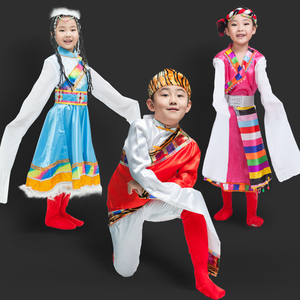 藏族服装儿童舞蹈演出服女童西藏衣服表演服饰男童藏式卓玛民族风