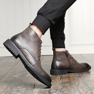 半桶鞋男真皮短靴英伦切尔西靴男士百搭韩版高帮皮鞋中筒男靴