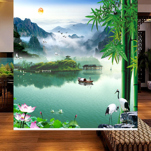 定制图案风景画山水竹子窗帘卷帘挂画上下拉链帘遮阳遮光拉珠升降