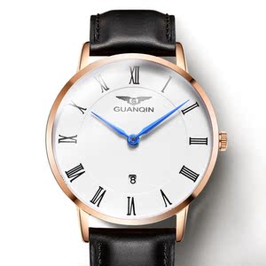 依波仕专柜折扣店机械手表男真皮带罗马字日历精钢男士腕表男表