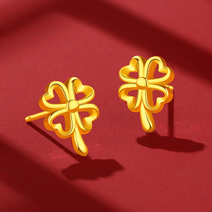 老凤祥和黄金耳钉999足金耳环24k纯金耳针女款素金耳饰送女友礼物