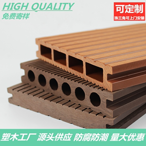 可定制复合高密度塑木地板户外长条木塑共挤双面槽方孔圆孔木纹板