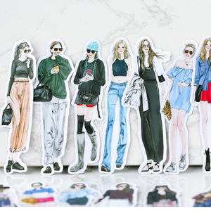 可爱唯美人物手帐贴纸包 清新胶带 街拍穿搭时尚手账贴画 满包邮