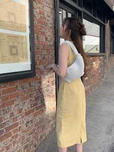 西斯塔Korea 韩代 24夏款时尚 简单轻薄无袖气质修身棉麻连衣裙