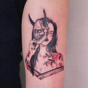 纹身贴防水持久新款日系浮世绘艺伎般若面具 满九元包邮