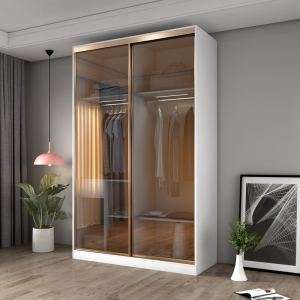 新款轻奢灰茶钢化玻璃推拉门衣柜北欧现代简约卧室移门定制大衣橱