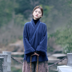 古石后-原创布衣粗纺亚麻宽松休闲禅意开衫 复古交领改良汉服外套