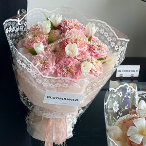苔米 520蕾丝纱网玻璃纸花束鲜花包装纸透明OPP花艺花店包装材料