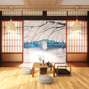 花城环保装饰淘宝日式墙纸居酒屋日本料理寿司店背景墙樱花招财猫