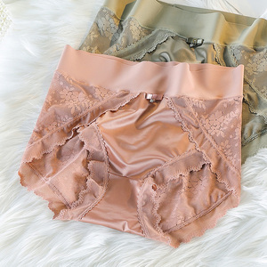 大码胖mm三角裤性感蕾丝提臀微收小腹粘纤底裆舒适裸感高腰内裤女