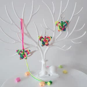 【炫彩蝴蝶】成品手工diy编织五彩线绳链坠耳环吊坠饰品
