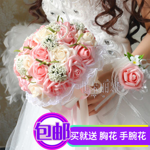 结婚花束中式韩版仿真新娘伴娘手捧花婚礼摄影道具玫瑰花红手捧花
