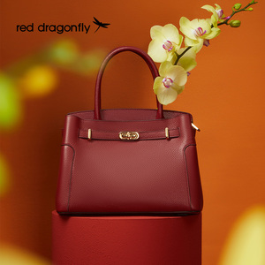 红蜻蜓头层牛皮手提包真皮红色婚包大容量妈妈款包包大容量包包
