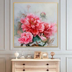 周沐沐077淘宝纯手绘黑白牡丹花卉餐厅挂画客厅背景