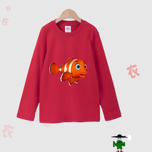 童装秋装儿童宝宝上衣男童长袖t恤 大鱼小鱼儿图案热带鱼尼莫衣服
