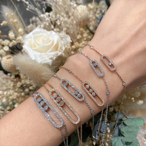 18k玫瑰金梅西卡钻石三钻手链女messika小号单钻白金滑动欧美满钻