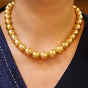 南洋金珠项链菲律宾天然色金珠裸珠浓金强光海水珍珠项链 妈妈链