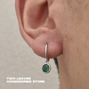 TWO LEAVES S925纯银绿钻耳环欧美耳圈锆石时尚轻奢男女款潮耳扣