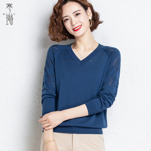 鸡心领针织上衣薄款毛衣女洋气春款2021年新款春装女士v领打底衫
