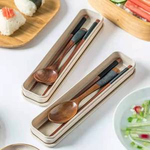 便携式筷子勺子套装木质成人上班族小学生餐具上学专用便捷一人用